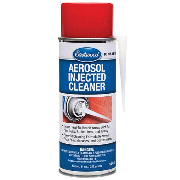 Eastwood Aerosol Inject Cleaner with nozzle to clean hard to reach areas such as paint guns, brake line and tubing, removes fresh paint, greases and contaminanats.